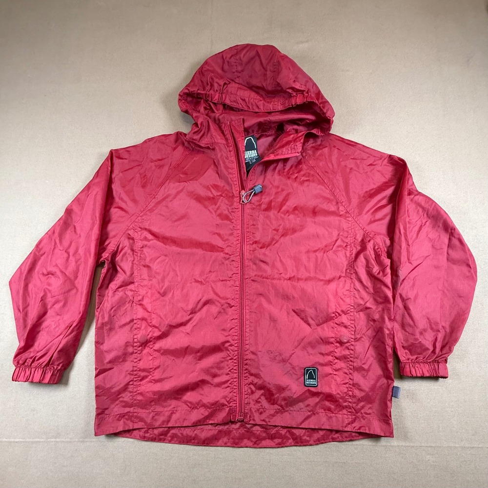 VTG Sierra Designs‎ Kids Red Hooded Lightweight Rain Windbreaker Jacket XL